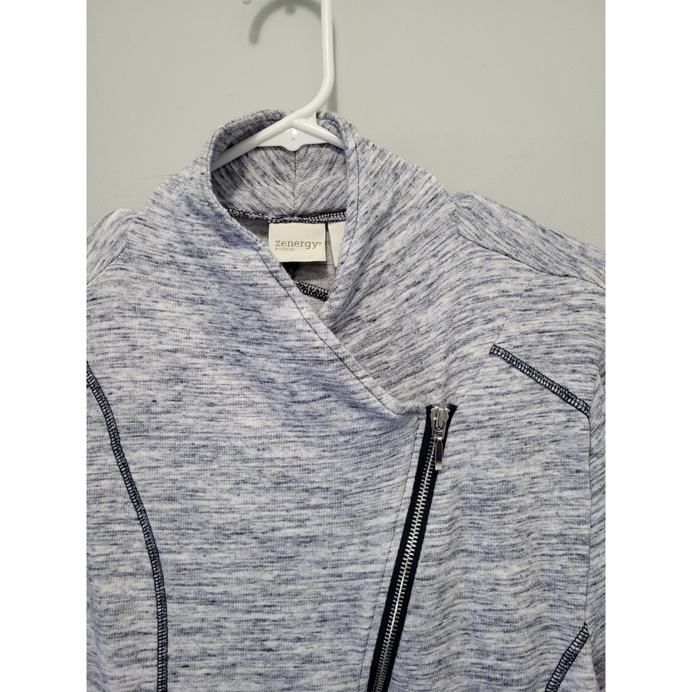 Chico's Zenergy Moto Zip Spacedye Jacket Womens 4 4X Pockets Zip Gray Blue Blend - Picture 3 of 5